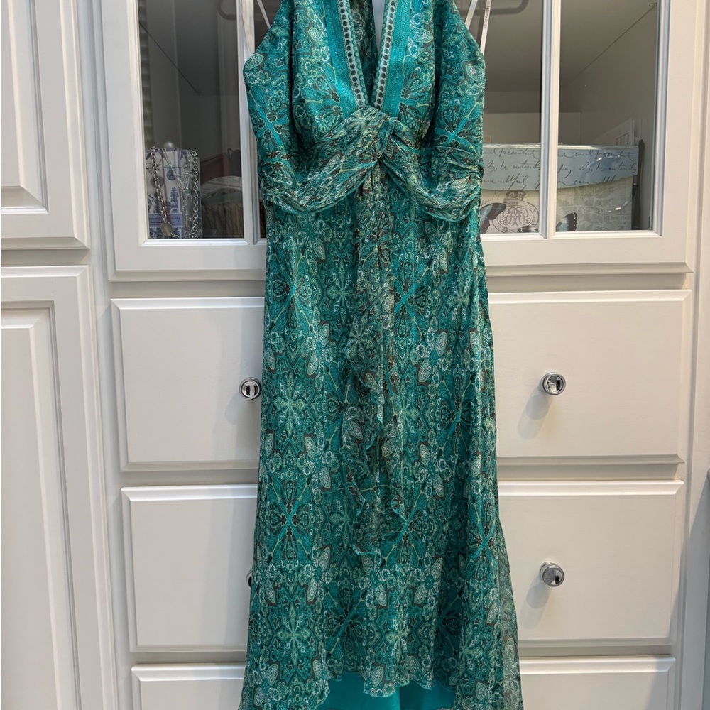 Elegant Teal Patterned Dress